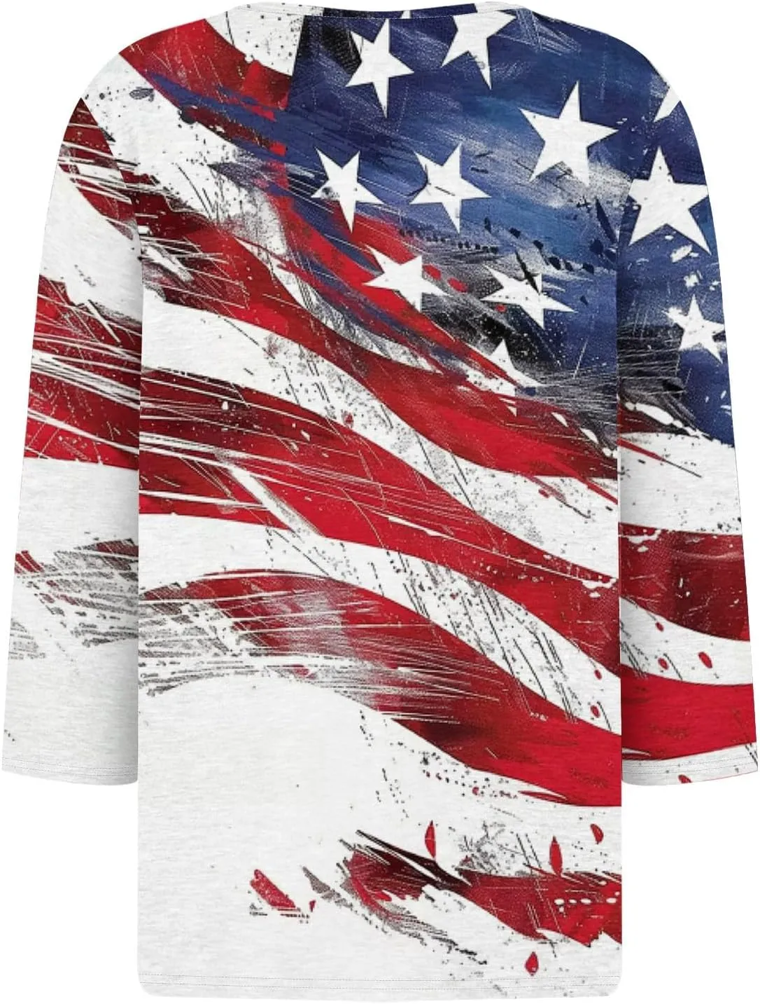 4th of July Tops for Women 2025 Patriotic Sparkly Star Summer 3/4 Sleeve Tshirts Flag Graphic Print V Neck Casual Blouses