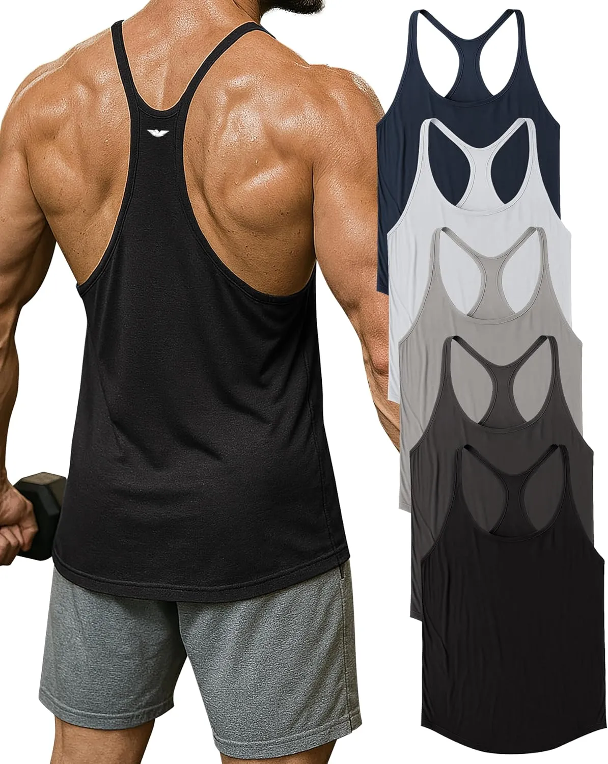 AMERICAN HEAVEN Men's 5 Pack Dry Fit Y-Back Muscle Tank | Stringer Workout Tank Tops