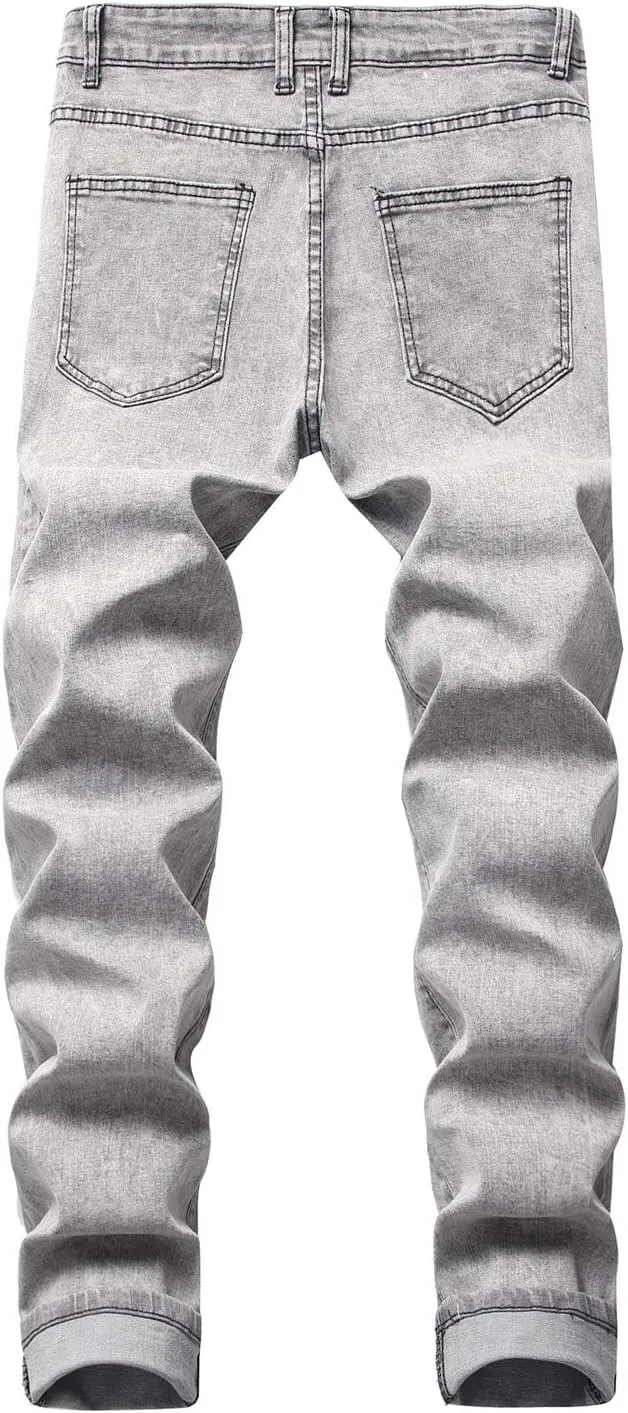 Andongnywell Men's Relaxed Straight Fit Jean Relaxed-Fit Straight-Leg Jeans Vintage Wash Western Denim Pant