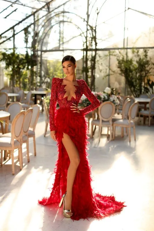 Ariana  Elegant Long Red Evening Dress