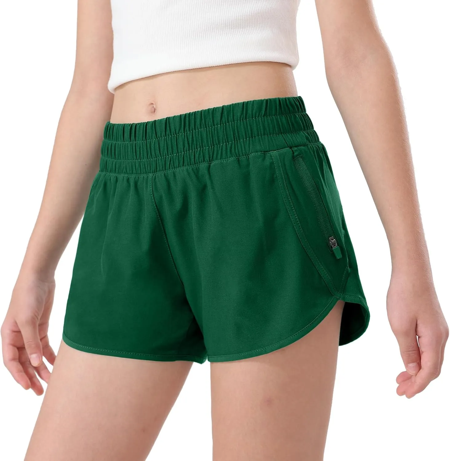 Aurefin Girls Athletic Shorts, Teen Kids Quick Dry Running Shorts with Zip Pocket Lightweight Track Workout Active shorts