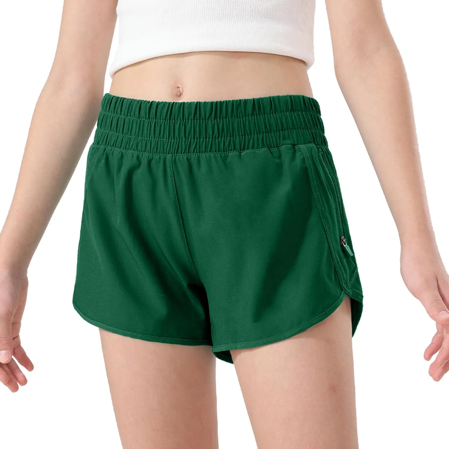 Aurefin Girls Athletic Shorts, Teen Kids Quick Dry Running Shorts with Zip Pocket Lightweight Track Workout Active shorts