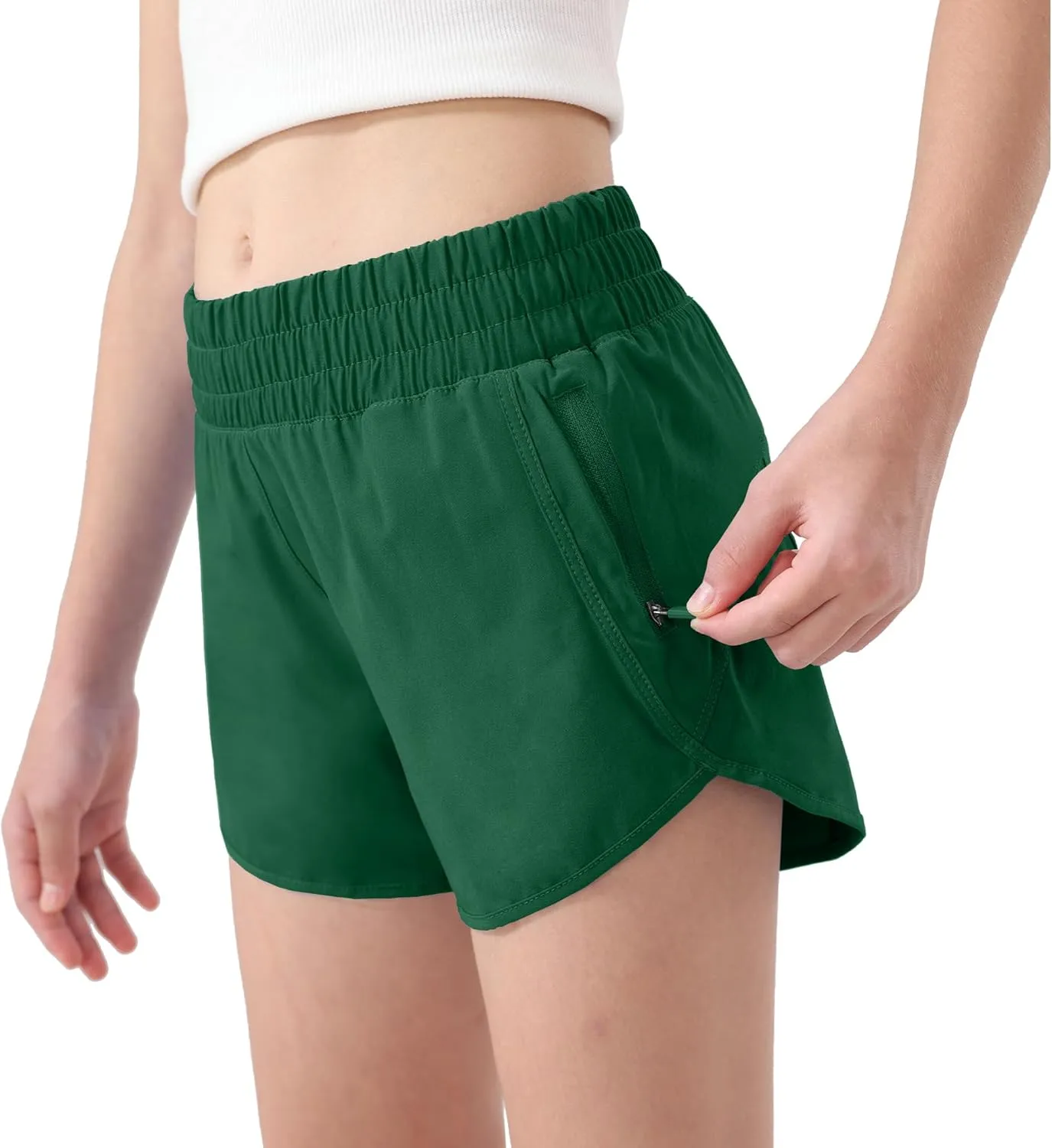 Aurefin Girls Athletic Shorts, Teen Kids Quick Dry Running Shorts with Zip Pocket Lightweight Track Workout Active shorts