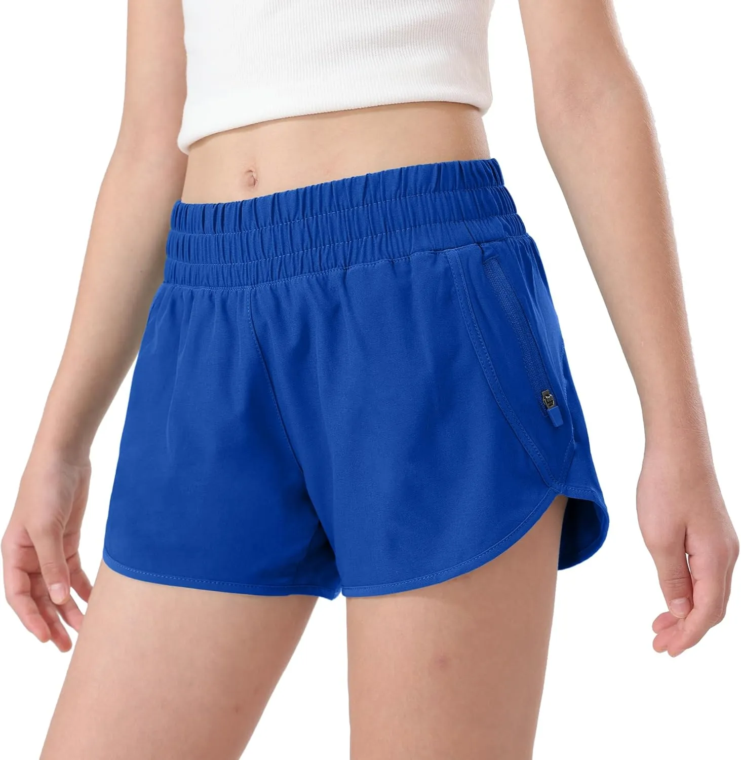 Aurefin Girls Athletic Shorts, Teen Kids Quick Dry Running Shorts with Zip Pocket Lightweight Track Workout Active shorts