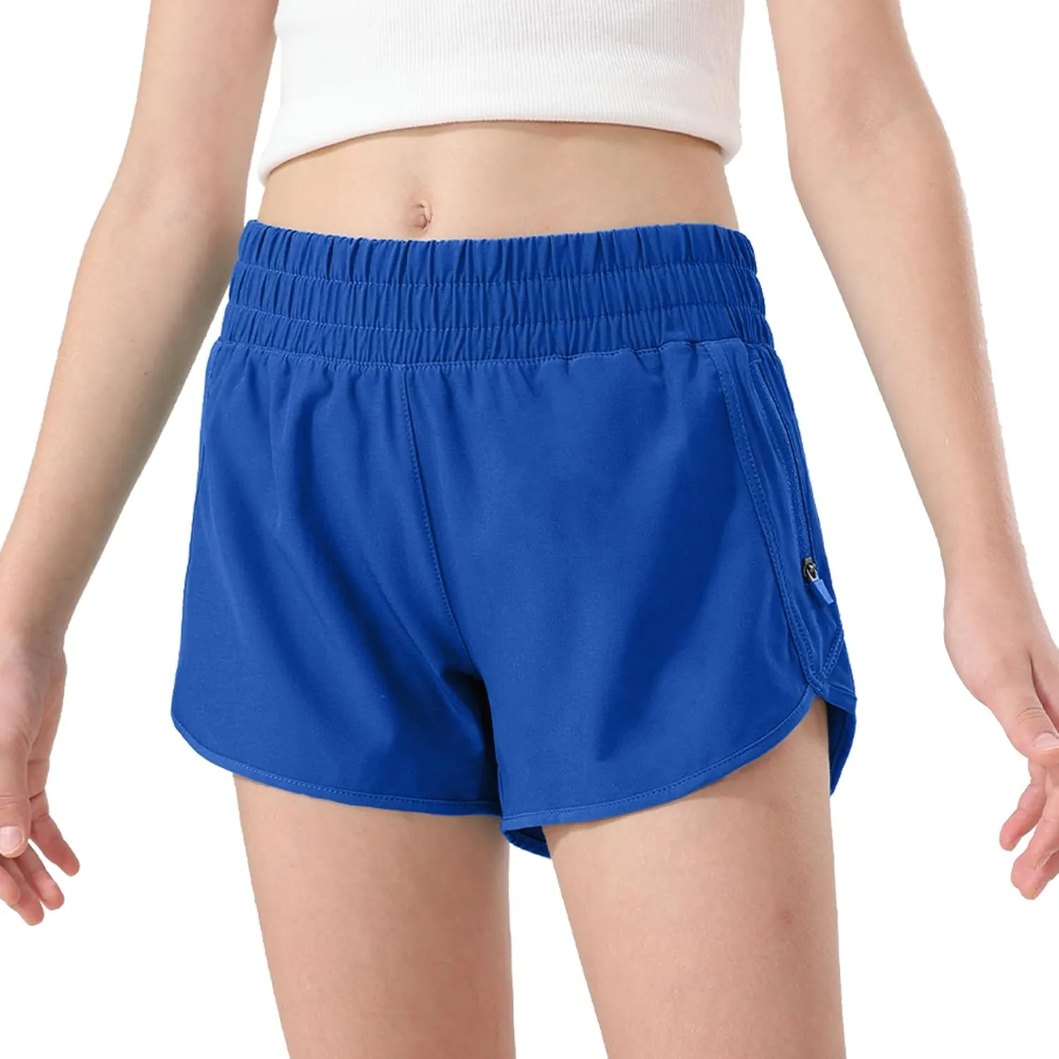 Aurefin Girls Athletic Shorts, Teen Kids Quick Dry Running Shorts with Zip Pocket Lightweight Track Workout Active shorts