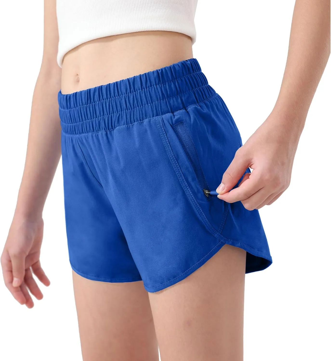 Aurefin Girls Athletic Shorts, Teen Kids Quick Dry Running Shorts with Zip Pocket Lightweight Track Workout Active shorts