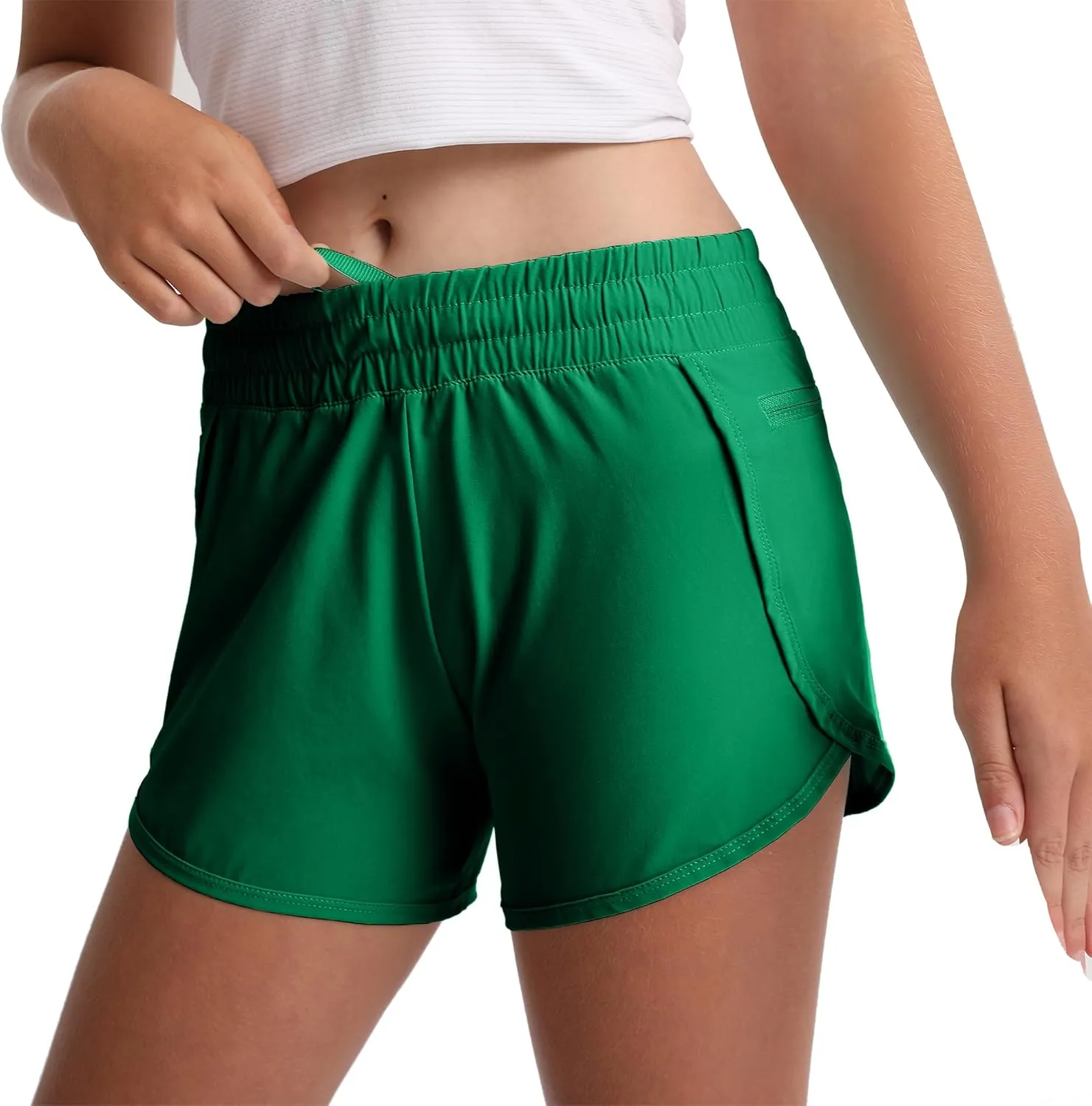 Aurefin Girls Athletic Shorts with Zip Pockets, Teen Kids Quick Dry Running Shorts Lightweight Workout Sports Active shorts