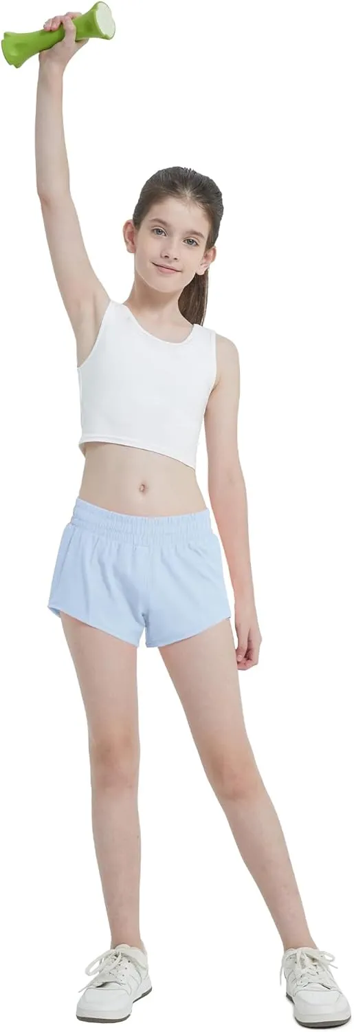 Aurefin Girls Lightweight Athletic Shorts, Quick Dry Running Shorts with Zip Pocket, Workout Sports Short for Teen Kids