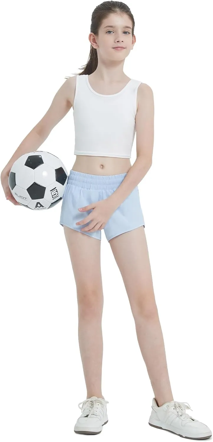 Aurefin Girls Lightweight Athletic Shorts, Quick Dry Running Shorts with Zip Pocket, Workout Sports Short for Teen Kids