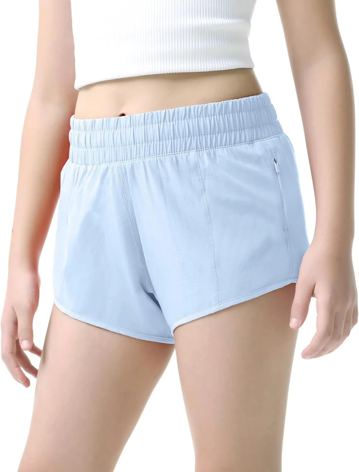 Aurefin Girls Lightweight Athletic Shorts, Quick Dry Running Shorts with Zip Pocket, Workout Sports Short for Teen Kids