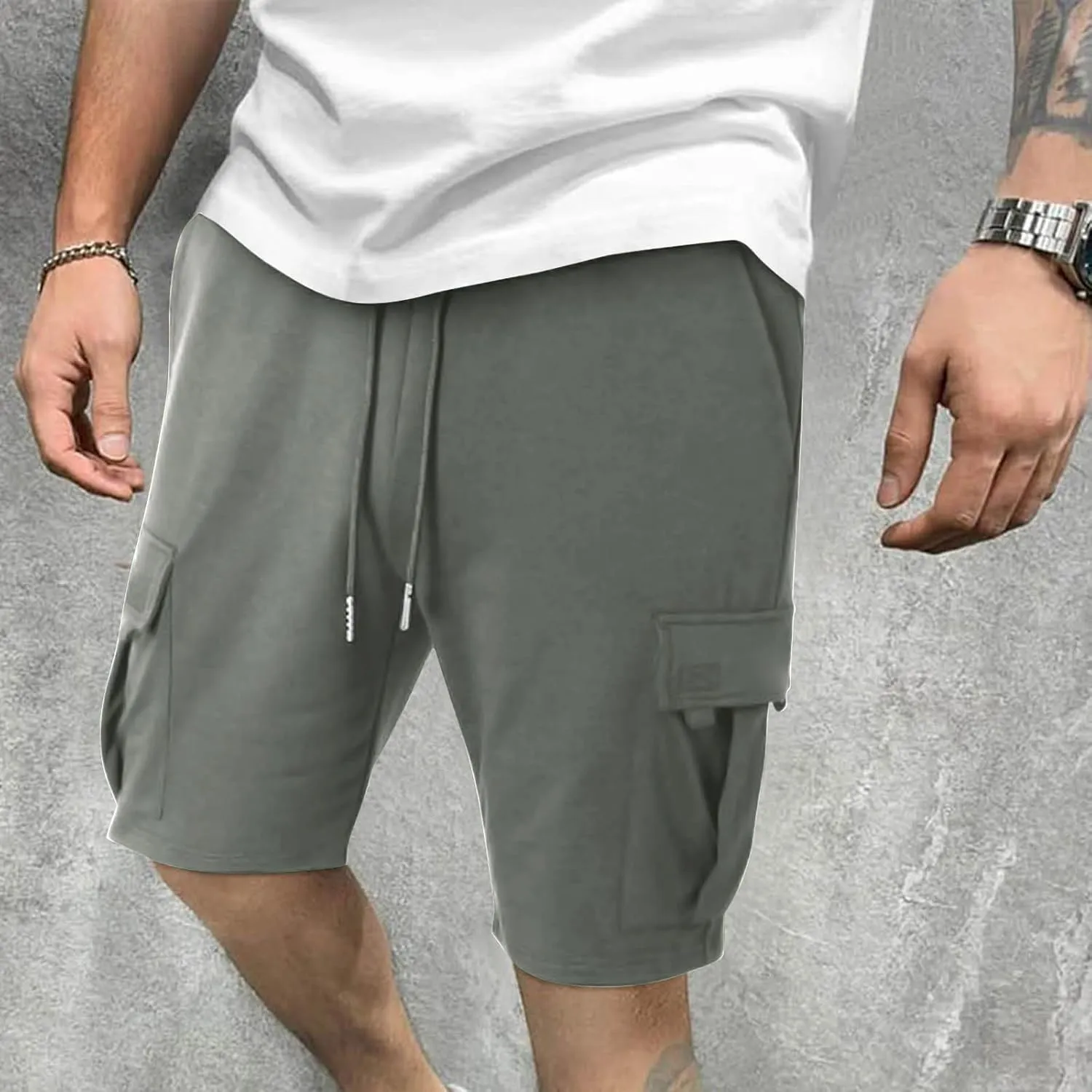 Cargo Shorts for Men Athletic Shorts Stylish Multic-Pockets Shorts Man Basketball Summer Casual Drawstring Shorts Relaxed Fit