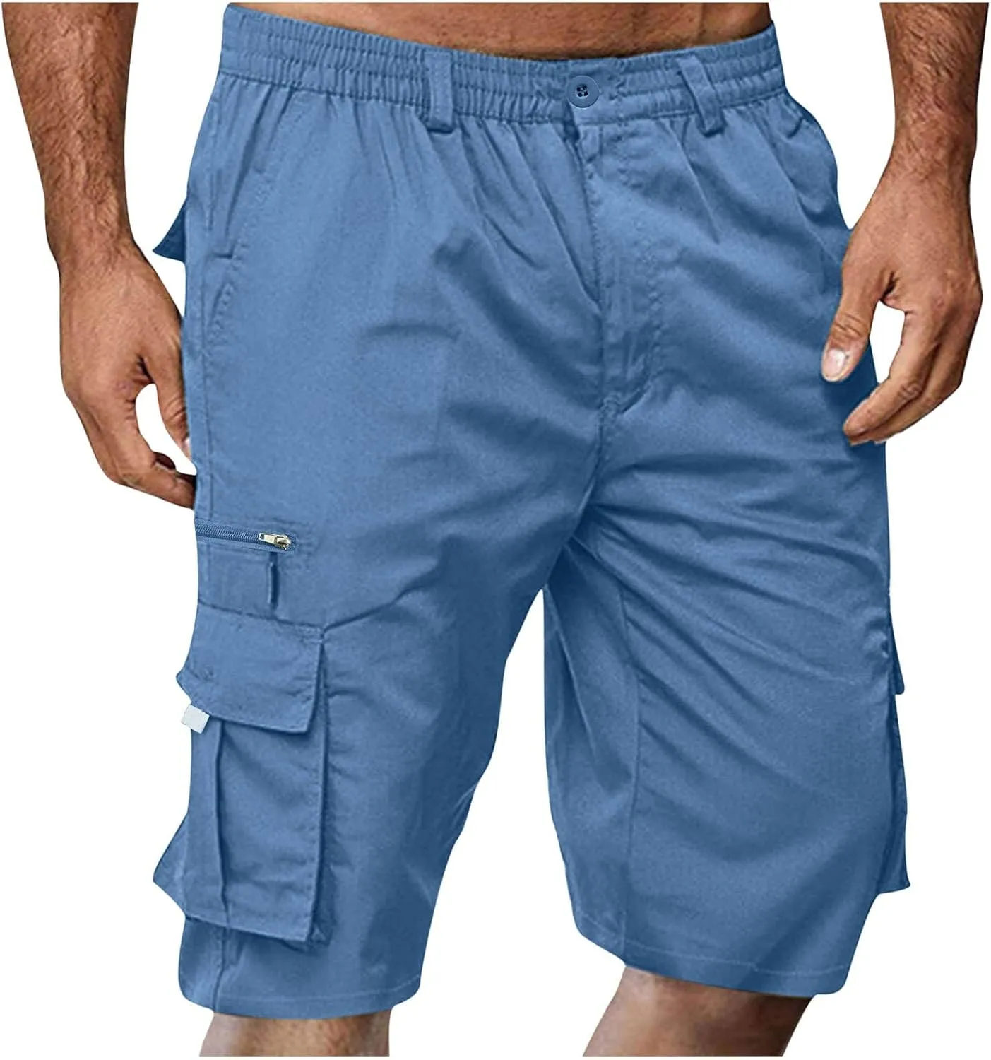 Cathalem Cargo Shorts for Men, Men's Elastic Waist Cargo Shorts Summer Relaxed Fit Outdoor Work Shorts Athletic Shorts