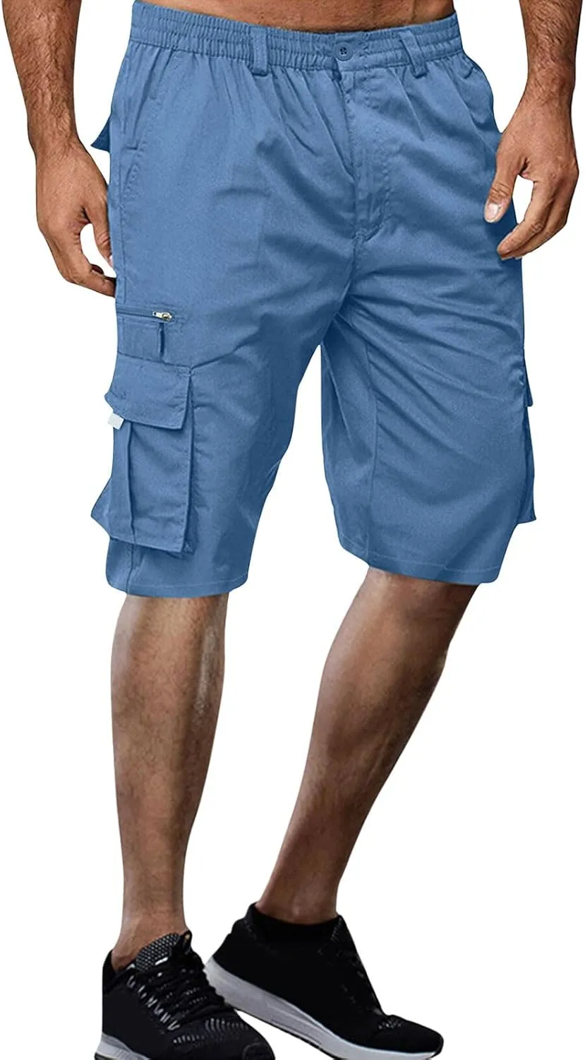 Cathalem Cargo Shorts for Men, Men's Elastic Waist Cargo Shorts Summer Relaxed Fit Outdoor Work Shorts Athletic Shorts