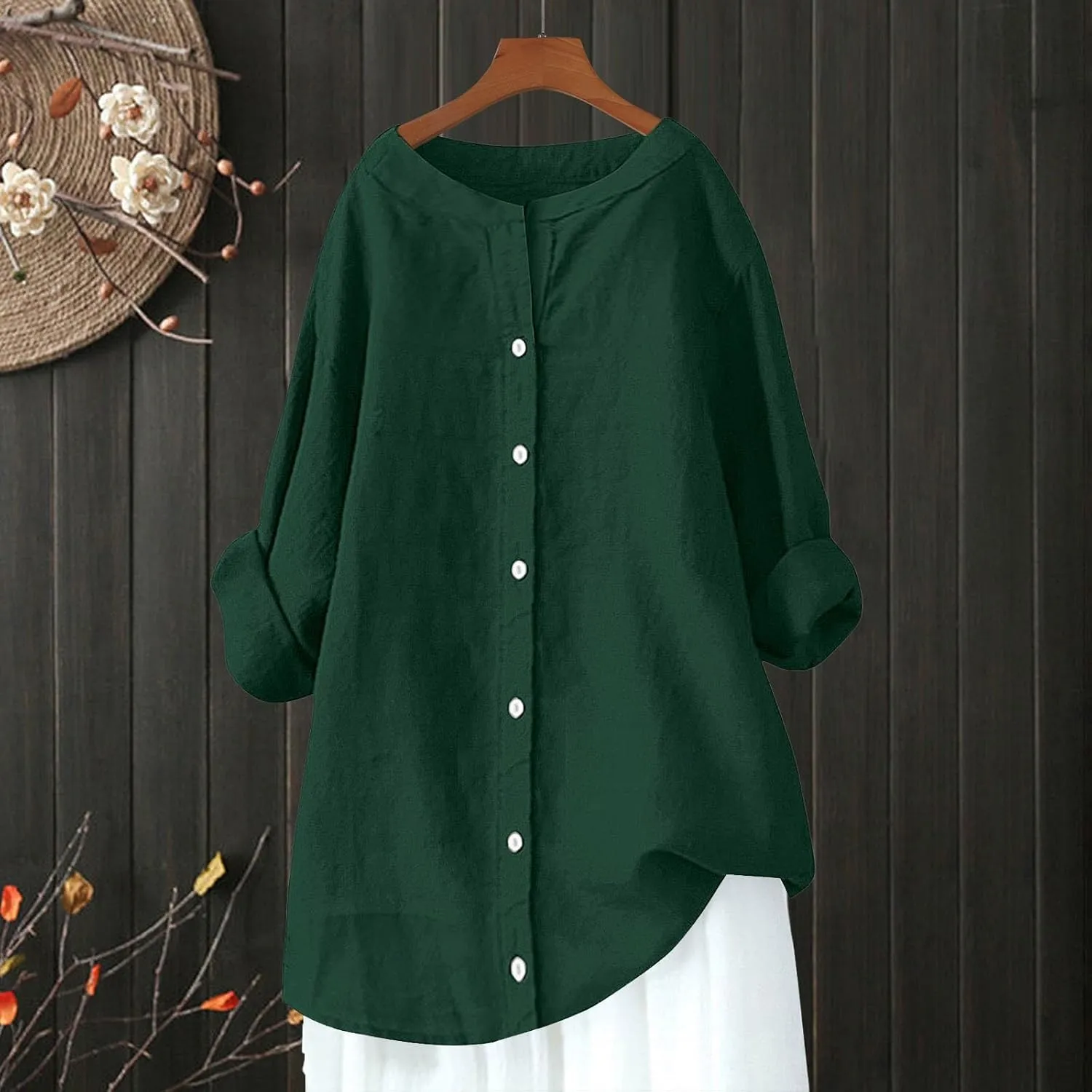 Cotton Line Shirts for Women Long Sleeve Lapel Button Down Tops Summer Loose Causal Sun Shirts Light Workout Outfits