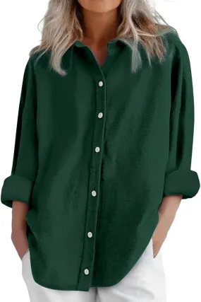 Cotton Line Shirts for Women Long Sleeve Lapel Button Down Tops Summer Loose Causal Sun Shirts Light Workout Outfits