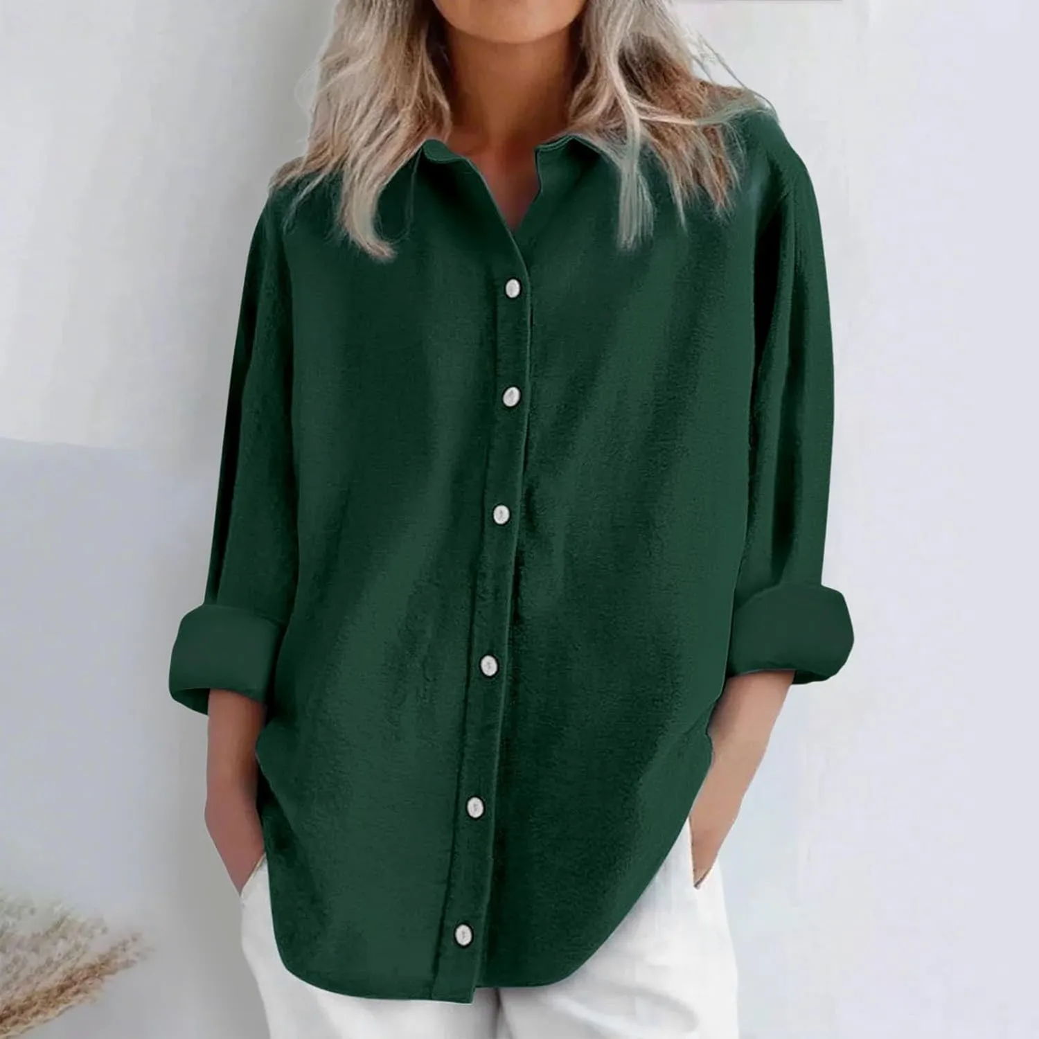 Cotton Line Shirts for Women Long Sleeve Lapel Button Down Tops Summer Loose Causal Sun Shirts Light Workout Outfits