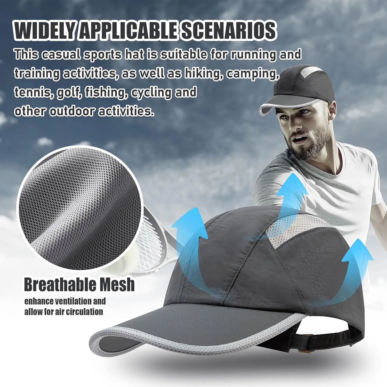 Croogo Quick Dry Mesh Baseball Cap Breathable Running Dad Hats Waterproof Lightweight Sports Cap Sun Hat Snapback Fitted Cap