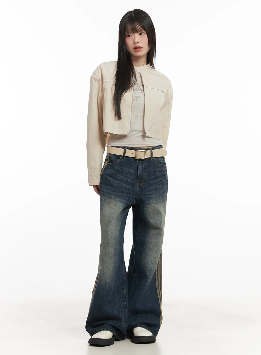 Daisee Striped Wide-Leg Jeans CF518