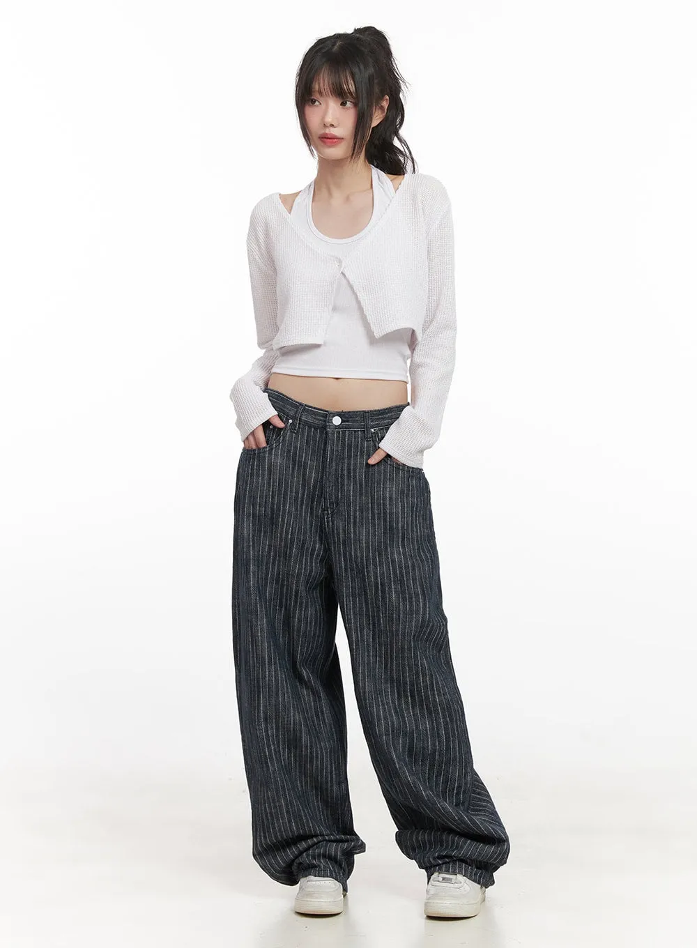 Esther Striped Wide-Fit Baggy Jeans CJ528