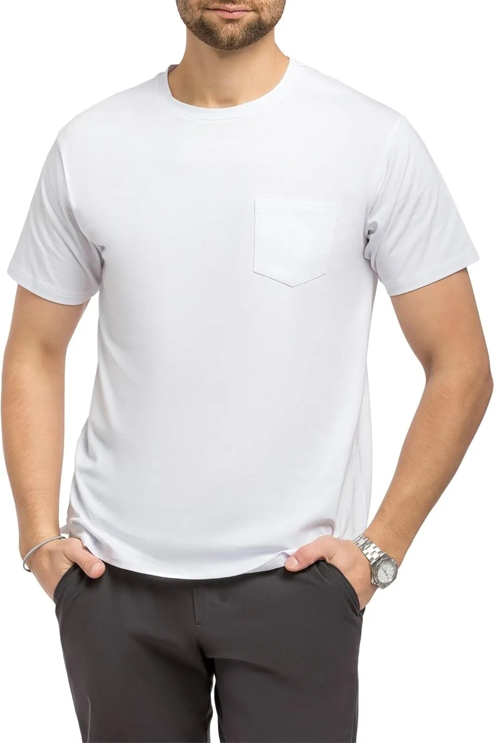 Fishers Finery Men's Soft Cotton Modal Crew Neck Pocket Tee