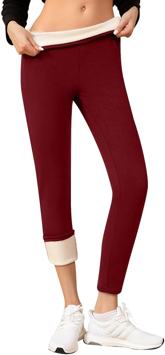 Fleece Lined Leggings Women with Pockets Warm Thick High Waisted Thermal Leggings Soft Wool Leggings Cold Weather