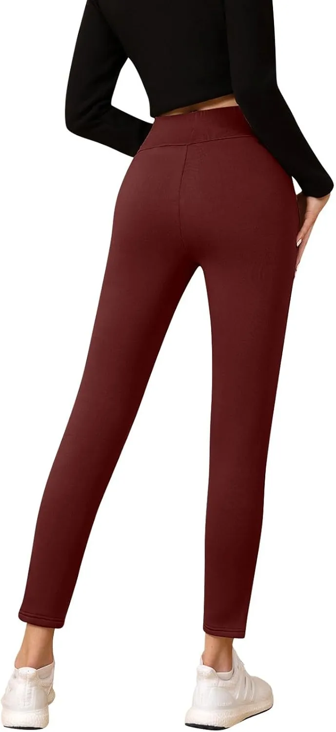 Fleece Lined Leggings Women with Pockets Warm Thick High Waisted Thermal Leggings Soft Wool Leggings Cold Weather
