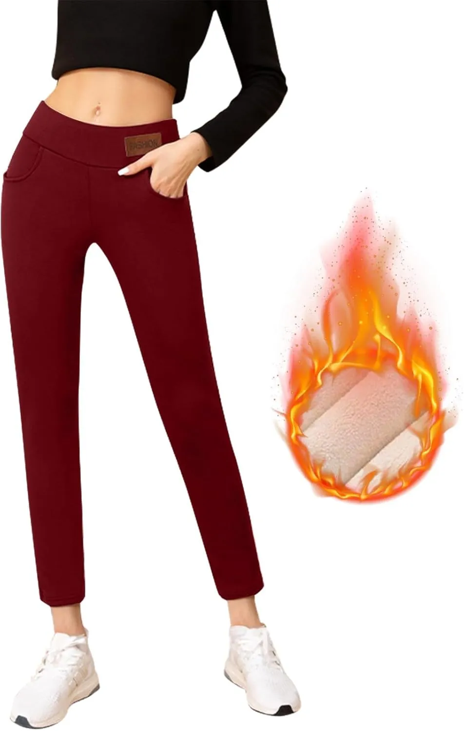 Fleece Lined Leggings Women with Pockets Warm Thick High Waisted Thermal Leggings Soft Wool Leggings Cold Weather
