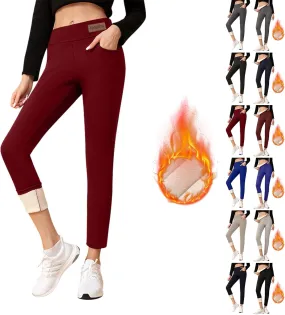 Fleece Lined Leggings Women with Pockets Warm Thick High Waisted Thermal Leggings Soft Wool Leggings Cold Weather