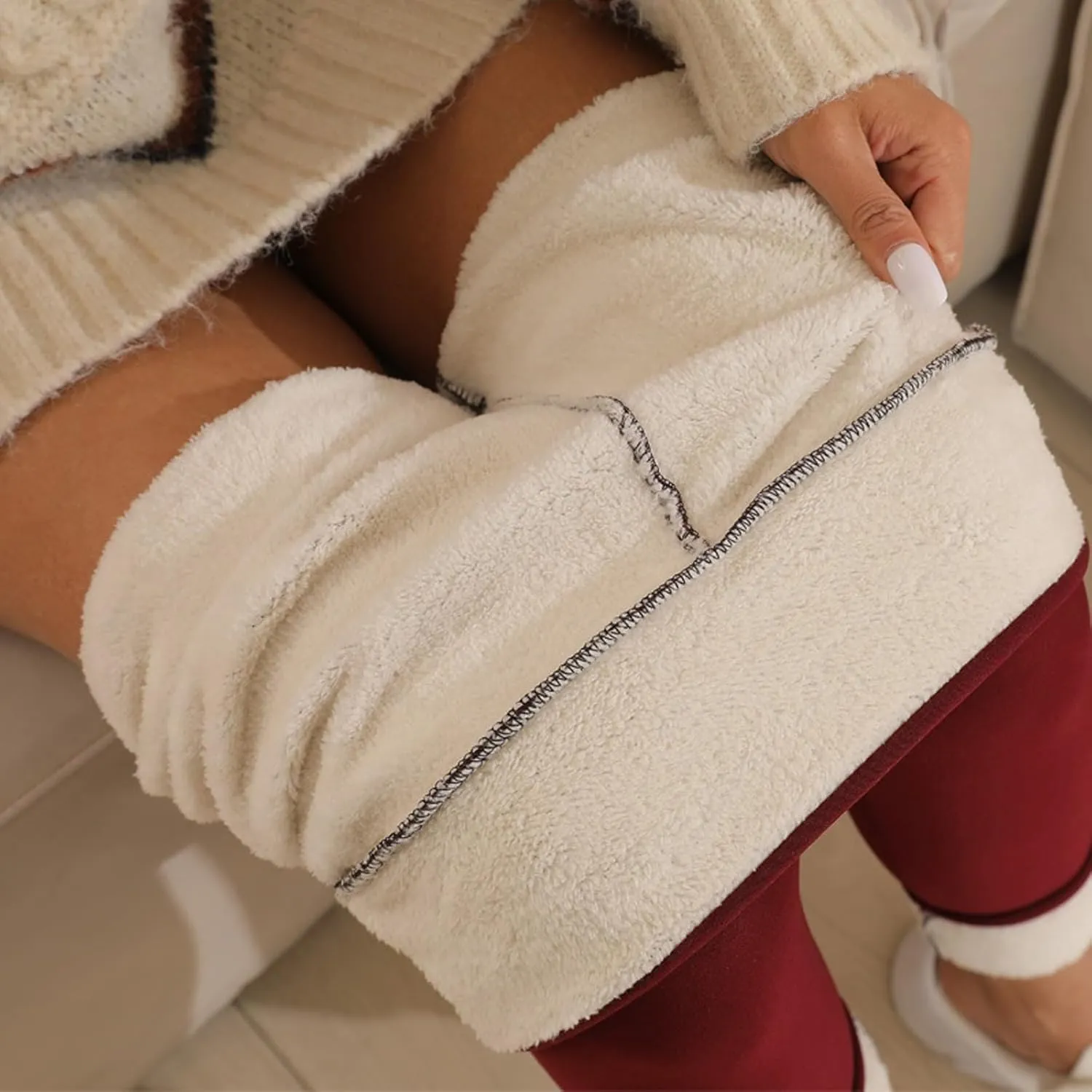 Fleece Lined Leggings Women with Pockets Warm Thick High Waisted Thermal Leggings Soft Wool Leggings Cold Weather