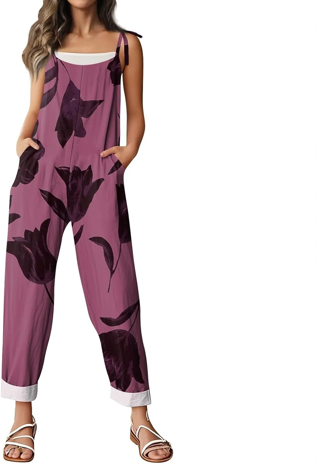 Floral Jumpsuits for Women, Spring Loose Beach Fashion Boho Casual Womens Romper