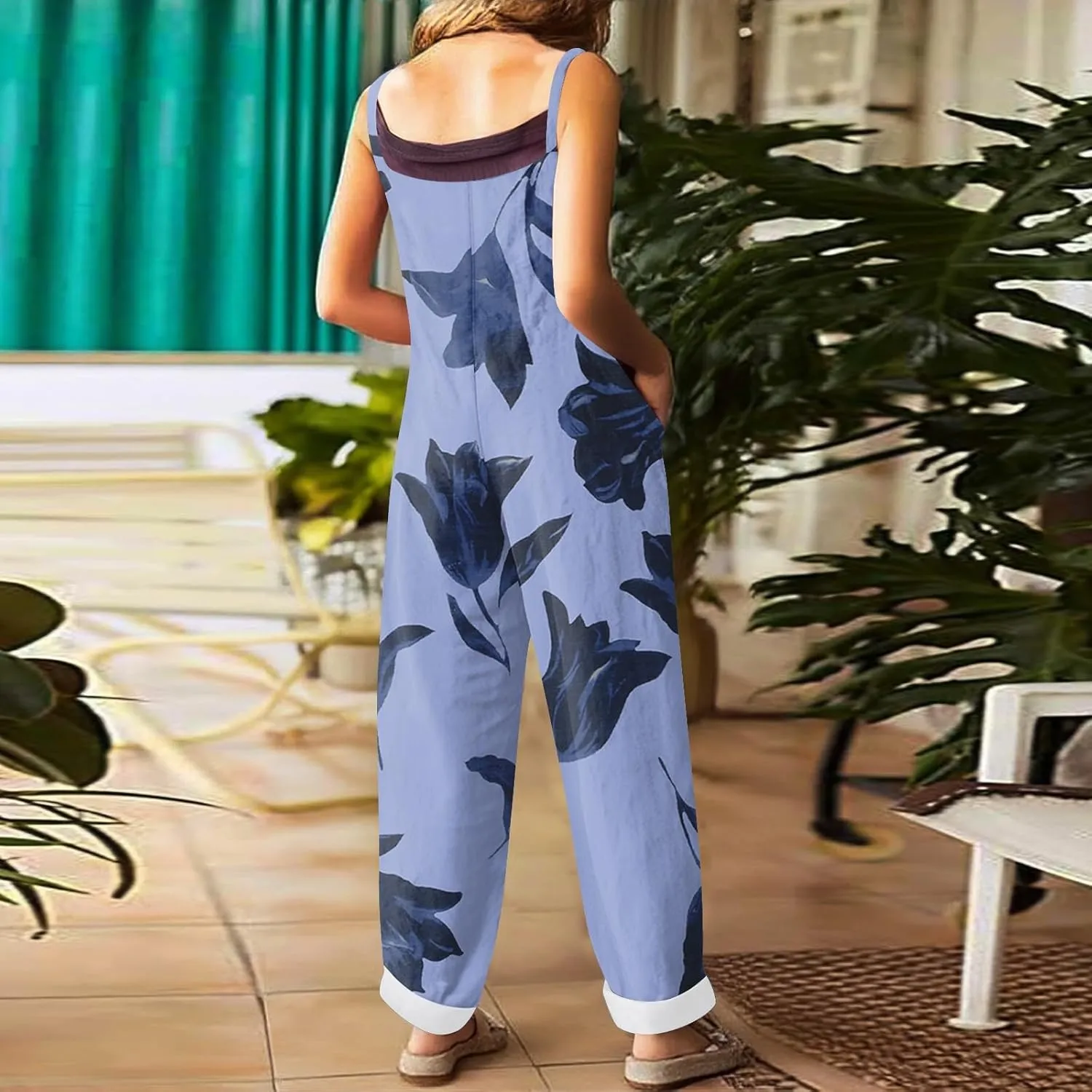 Floral Jumpsuits for Women, Spring Loose Beach Fashion Boho Casual Womens Romper