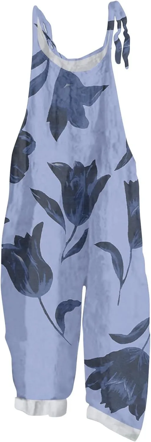 Floral Jumpsuits for Women, Spring Loose Beach Fashion Boho Casual Womens Romper