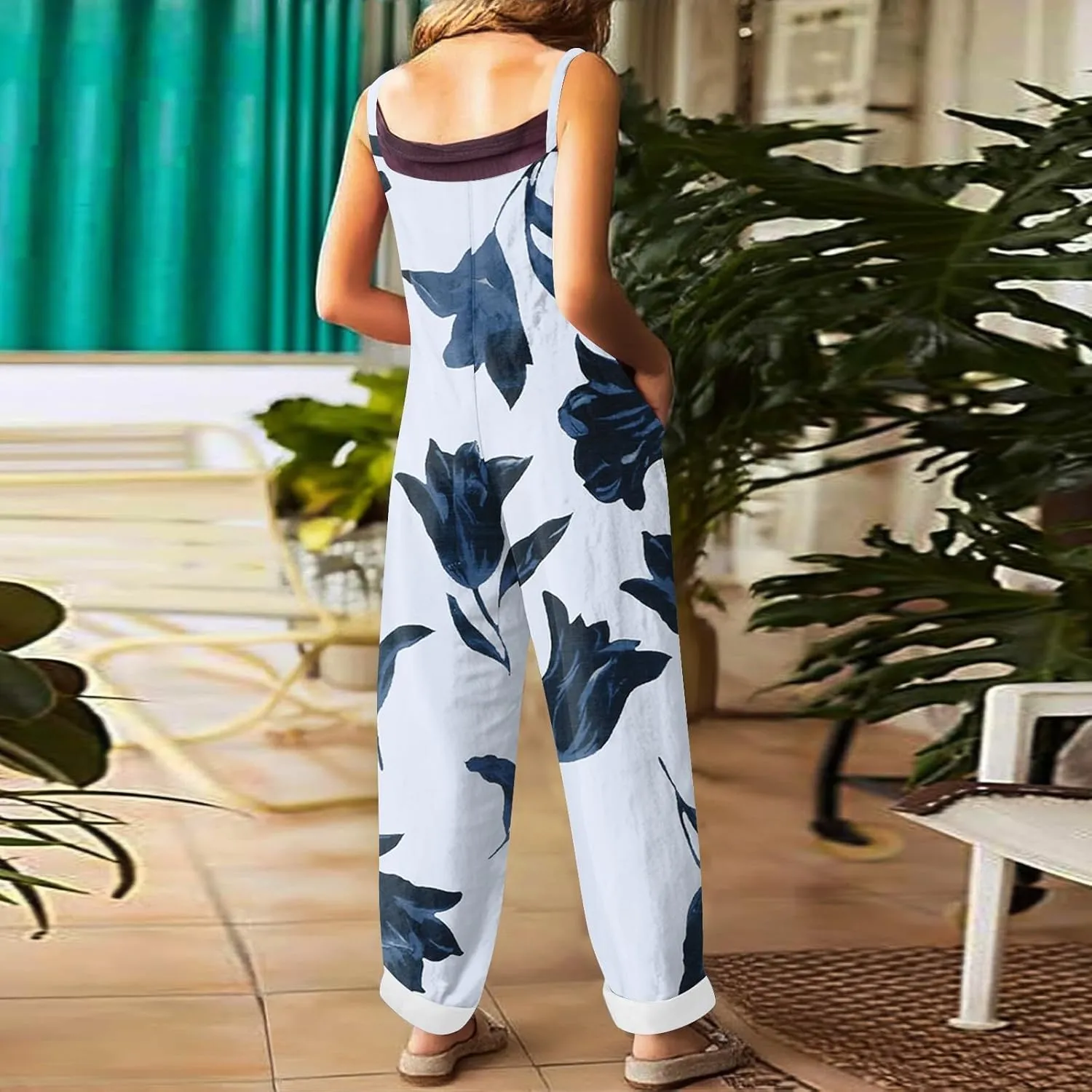 Floral Jumpsuits for Women, Spring Loose Beach Fashion Boho Casual Womens Romper