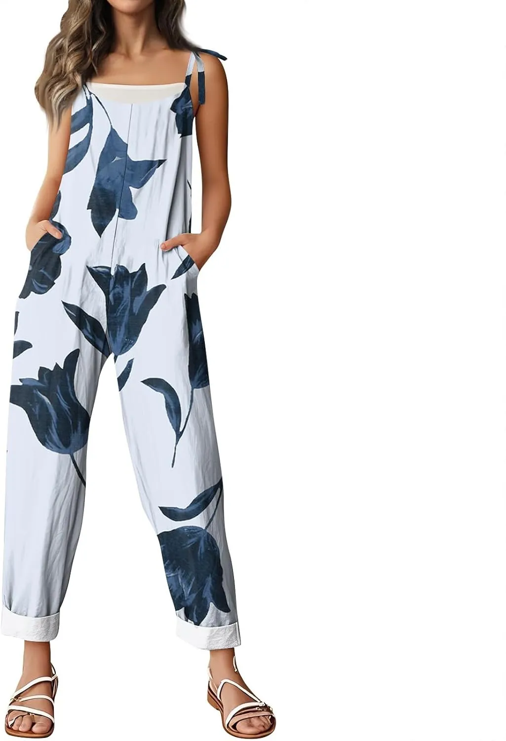 Floral Jumpsuits for Women, Spring Loose Beach Fashion Boho Casual Womens Romper