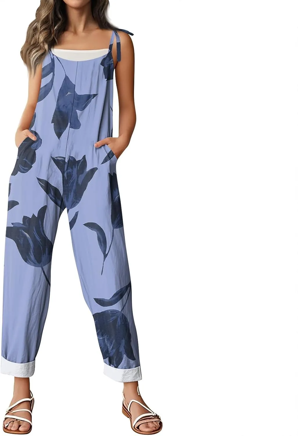 Floral Jumpsuits for Women, Spring Loose Beach Fashion Boho Casual Womens Romper