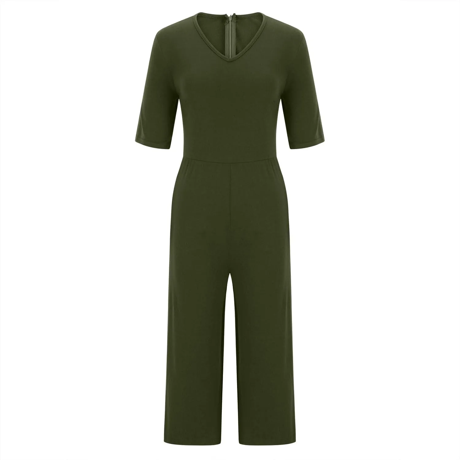 HGps8w Wide Leg Jumpsuits for Women Dressy Casual Half Sleeve V Neck Romper with Pockets Loose One Piece Outfits