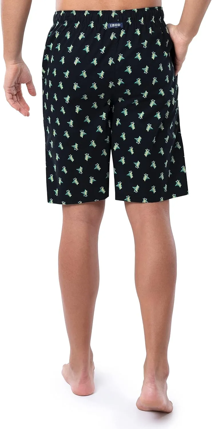 IZOD mens Printed Poplin Relaxed Fit Drawstring Sleep Shorts