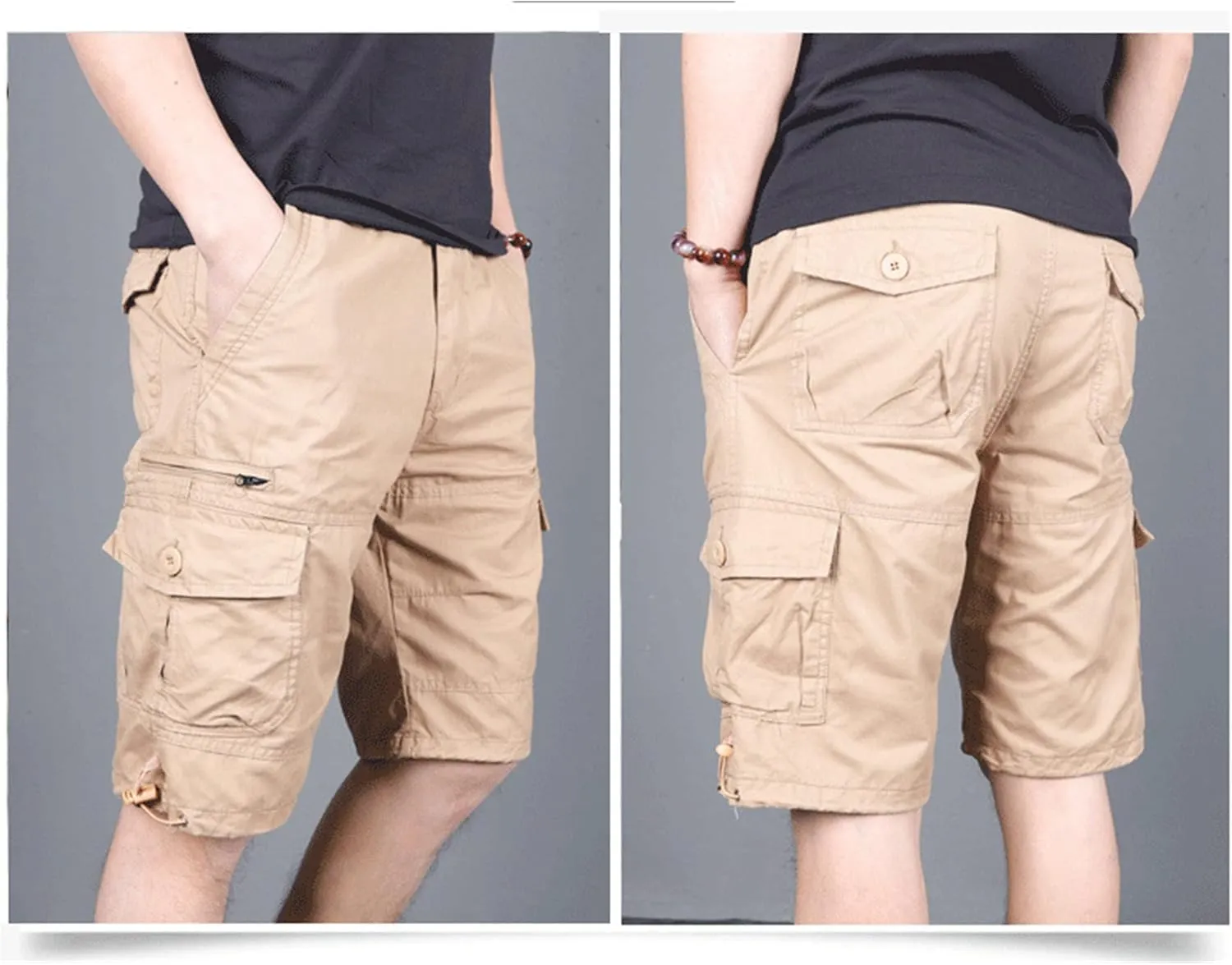 JEsilunmaMY Men's Elastic Waist Casual Cargo Shorts Multi-Pockets Summer Beach Shorts Relaxed Fit Working Cotton Shorts