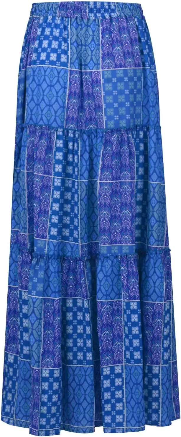 Long Skirts for Women Summer A-Line Flowy Swing Maxi Ruffle Tiered Skirt Beach Vacation Clothes