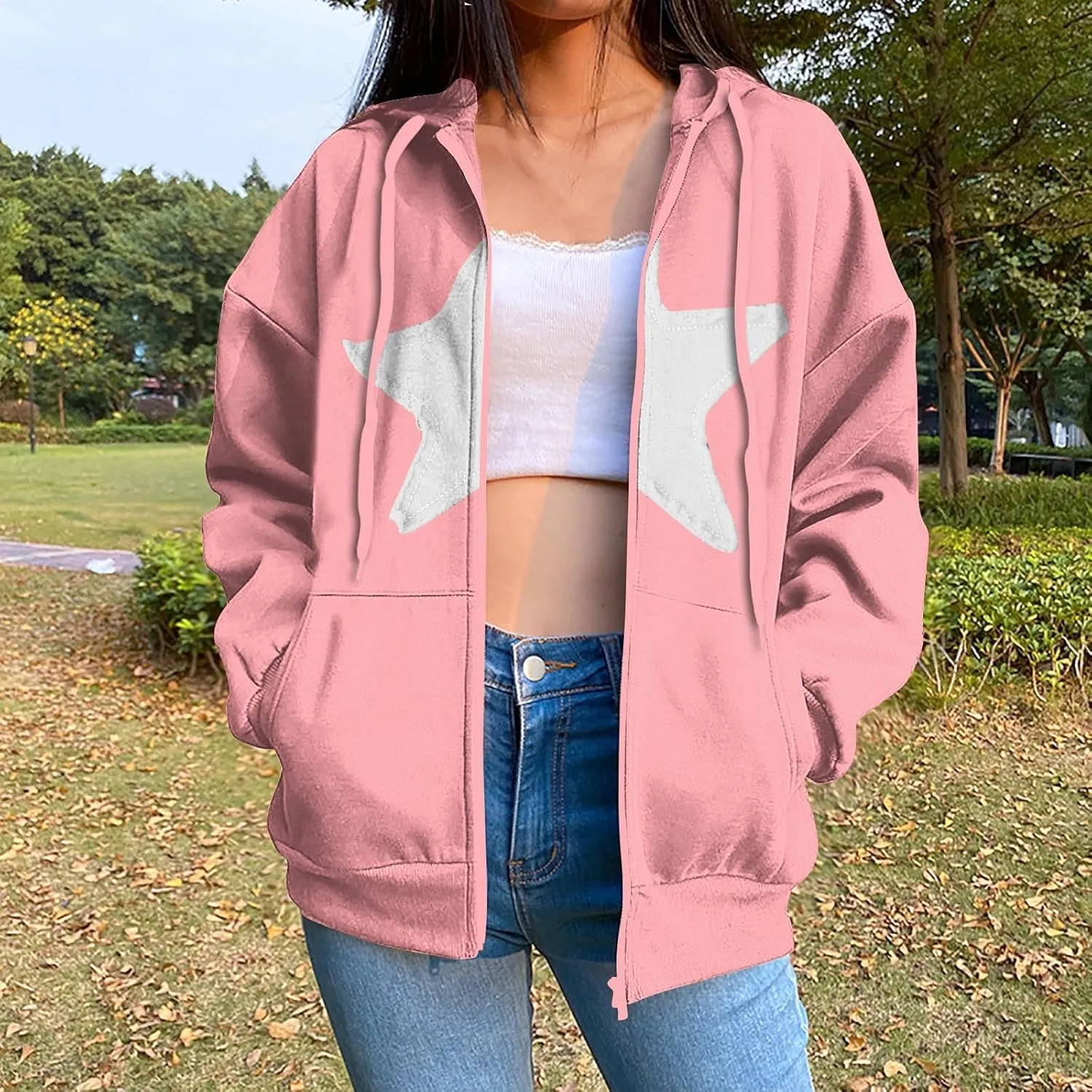 Long Sleeve Hooded Sweatshirt Coat Women Casual Light Jacket Zip Outwear with Pocket Athletic Cardigan Fall Tops