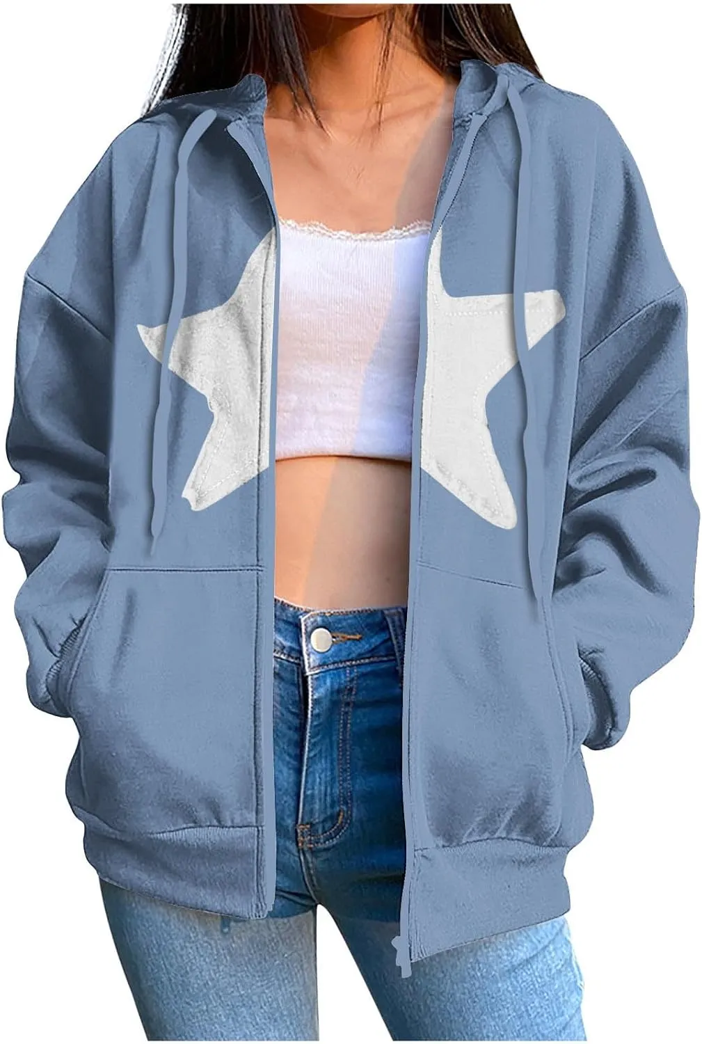 Long Sleeve Hooded Sweatshirt Coat Women Casual Light Jacket Zip Outwear with Pocket Athletic Cardigan Fall Tops