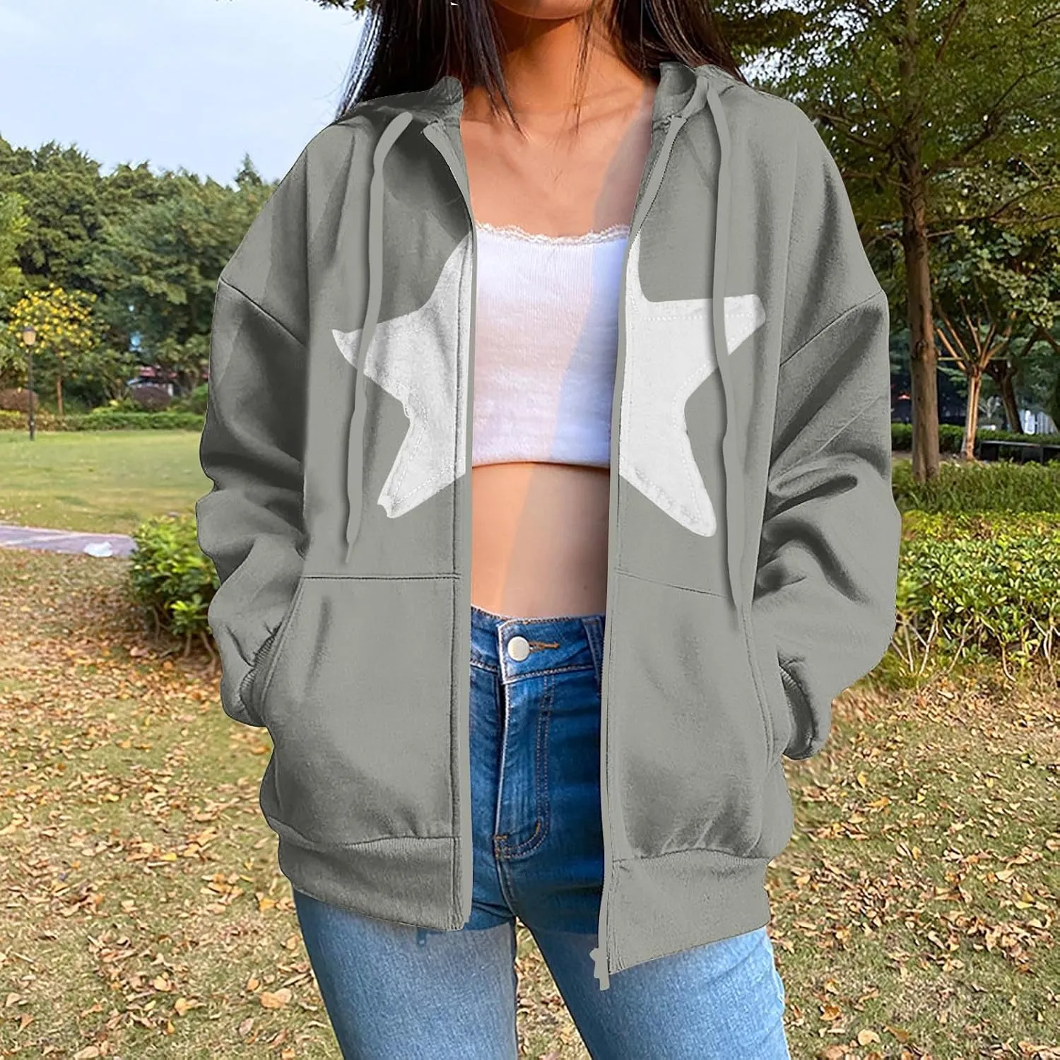 Long Sleeve Hooded Sweatshirt Coat Women Casual Light Jacket Zip Outwear with Pocket Athletic Cardigan Fall Tops