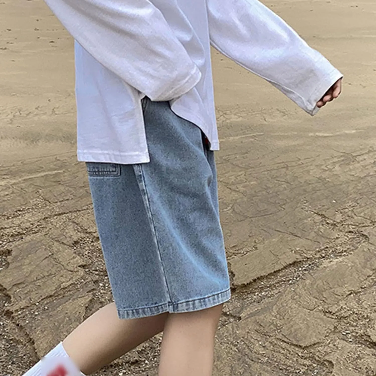 Maiyifu-GJ Men's Drawstring Loose Fit Jean Shorts Casual Elastic Waist Denim Shorts Straight Leg Relaxed Shorts