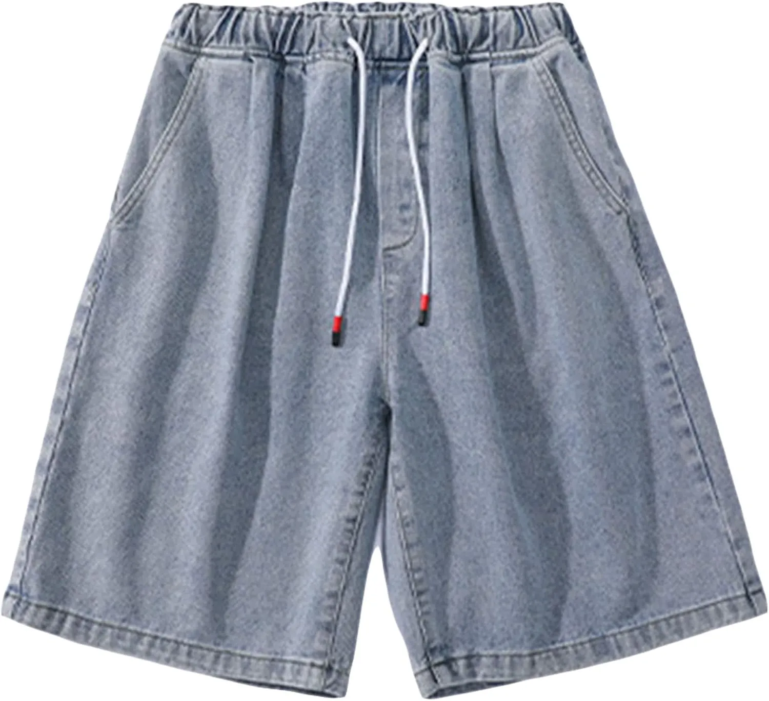 Maiyifu-GJ Men's Drawstring Loose Fit Jean Shorts Casual Elastic Waist Denim Shorts Straight Leg Relaxed Shorts