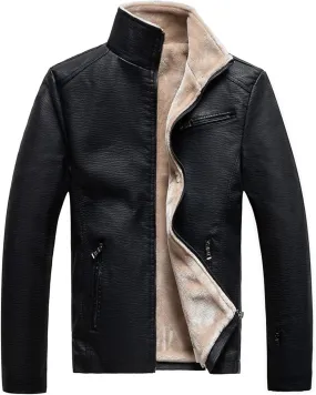 Maryia Men's Classic Faux Leather Sherpa Fleece Lined Bomber Jacket Tactical Outdoor Sports Basic Trucker Jacket