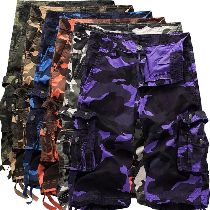 Men's Camo Cargo Shorts Relaxed Fit Multi-Pocket Shorts Outdoor Camouflage Cargo Shorts Twill Cotton Shorts