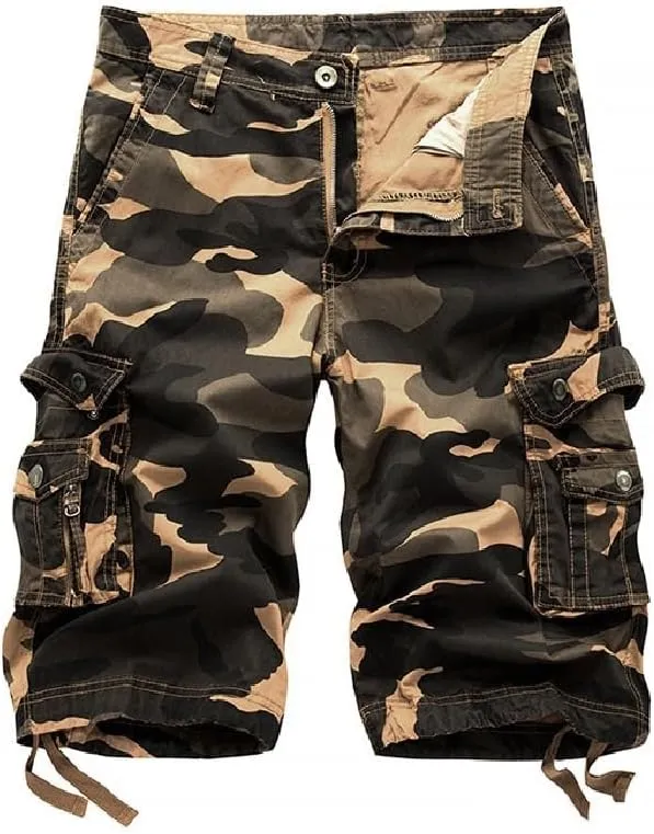 Men's Camo Cargo Shorts Relaxed Fit Multi-Pocket Shorts Outdoor Camouflage Cargo Shorts Twill Cotton Shorts