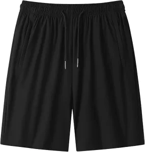 Mens Casual Shorts Soft Stretchy Lounge Shorts Lightweight Daily Shorts Elastic Waist Relaxed Fit Bottoms with Pocket