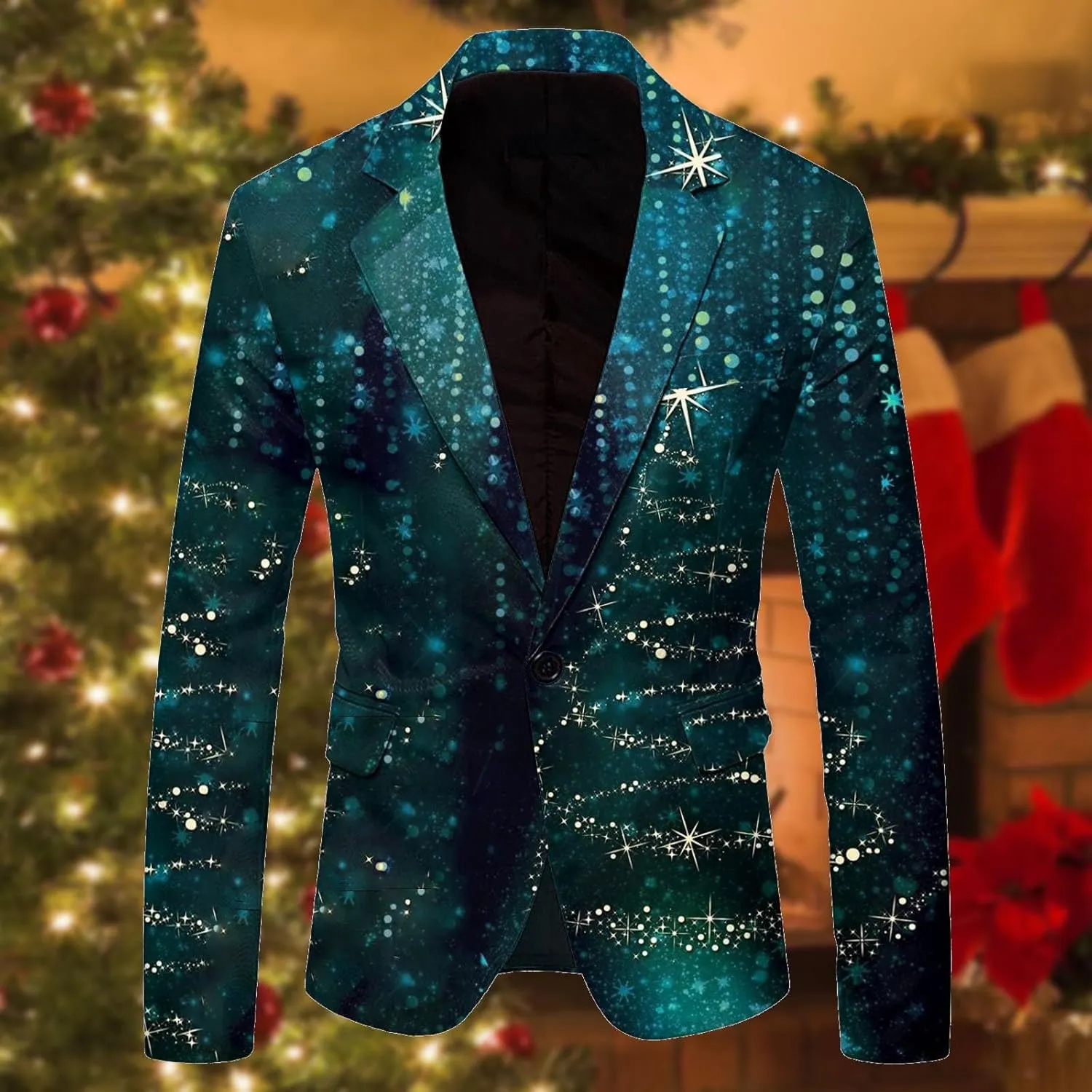 Mens Chirstmas Blazers Jacket Funny Light Up Xmas Suit Jackets Holiday Party Blazer Casual Business One Button Blazer