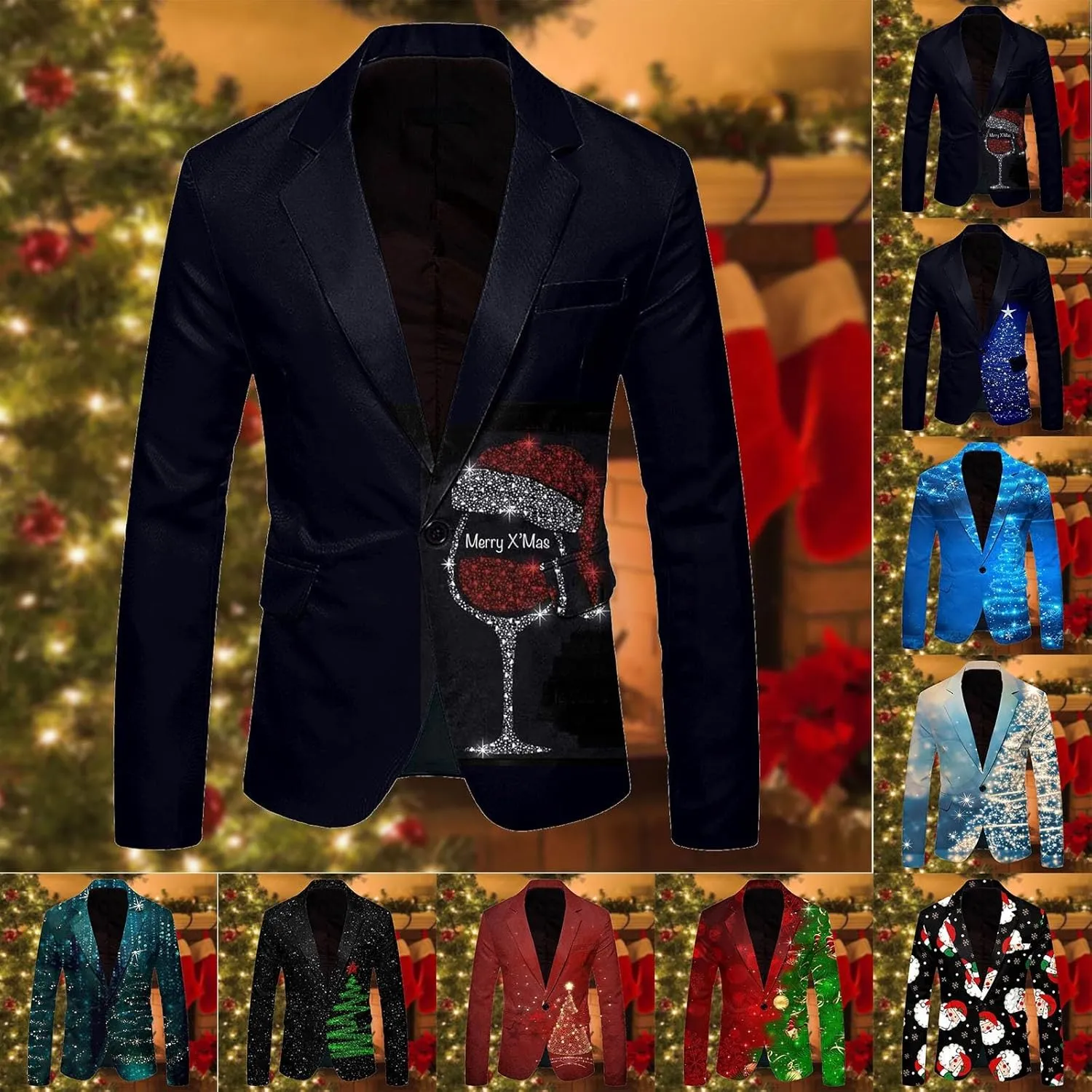 Mens Chirstmas Blazers Jacket Funny Light Up Xmas Suit Jackets Holiday Party Blazer Casual Business One Button Blazer